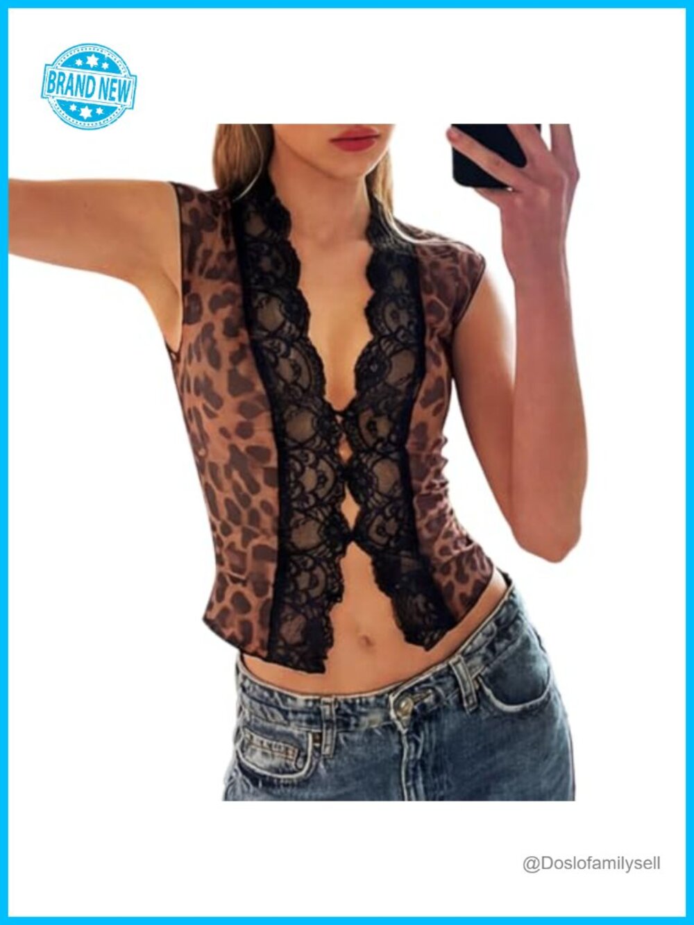 Lace Trim Sleeveless Button V Neck Crop Top Blouse